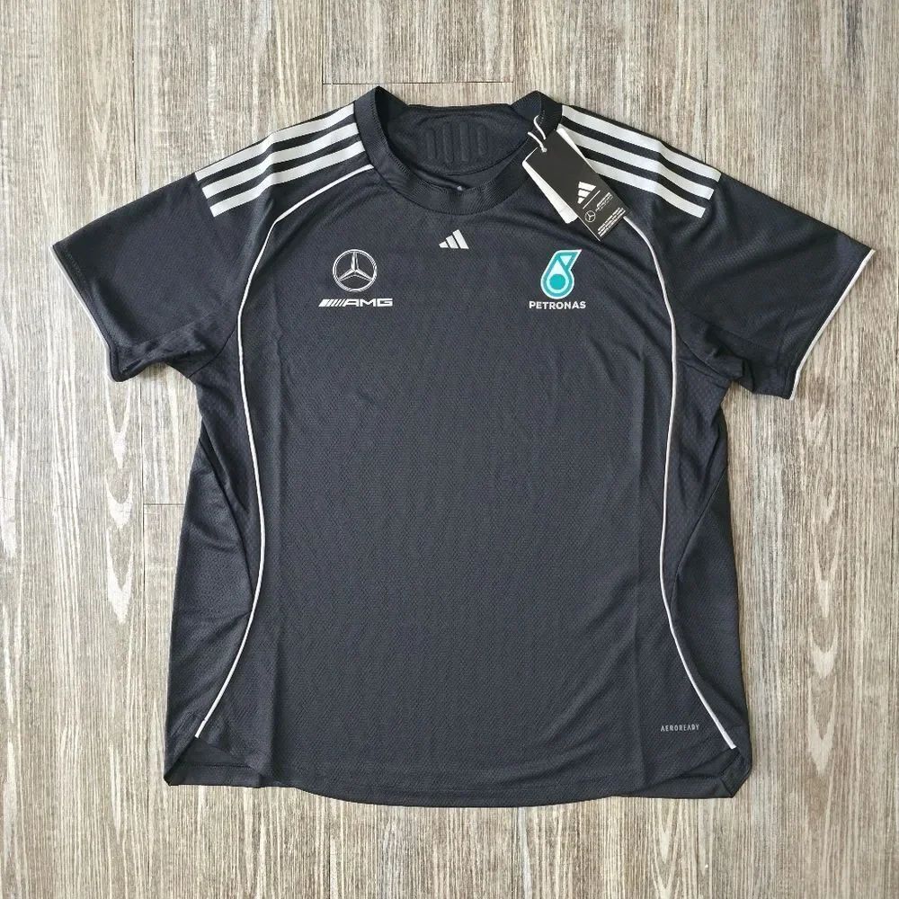 Mercedes AMG Petronas Mechanics Tee F1 Racing Black Silver Jersey Women's XL New